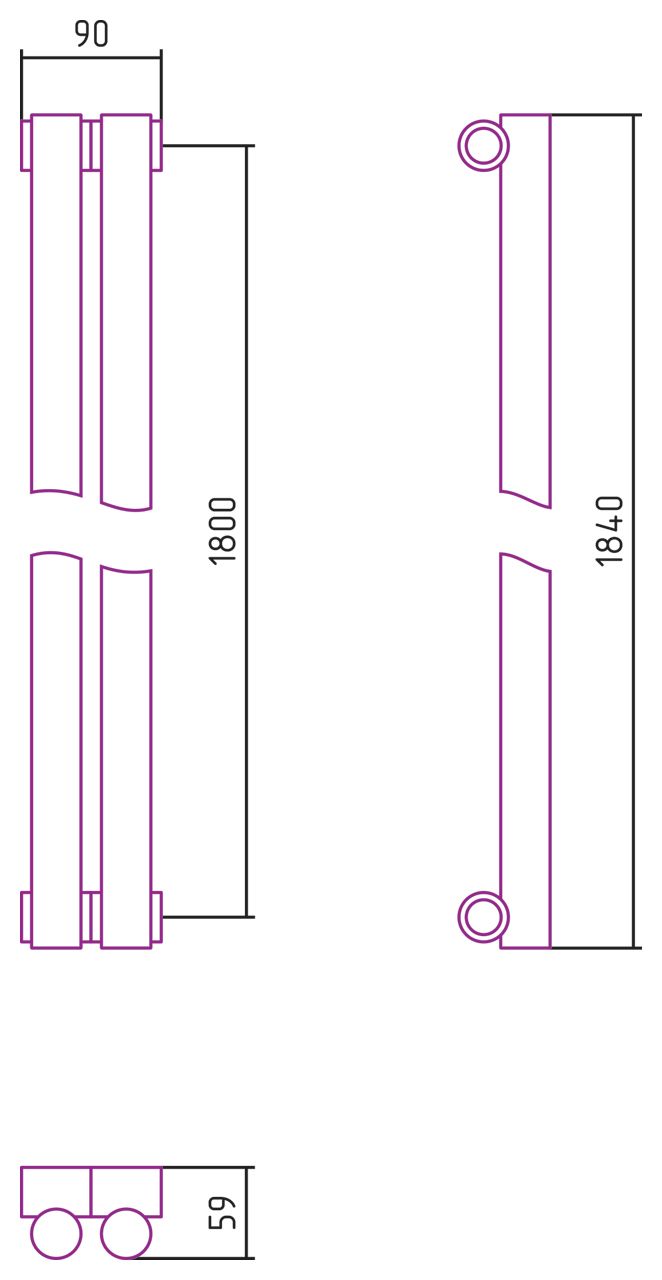Отопительный радиатор ЭСТЕТ-1 н/ж 1800х90 / 2 сек (Состаренная Латунь)