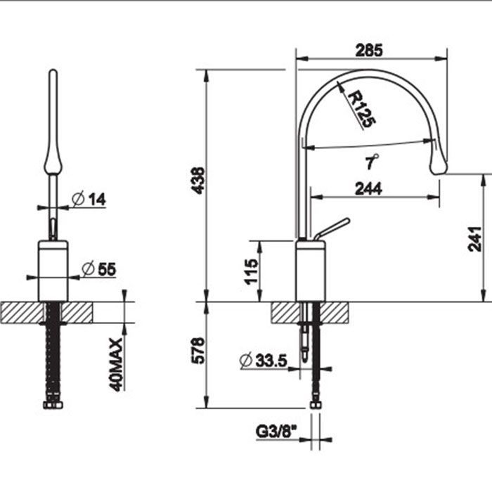 Gessi Goccia Смеситель для раковины на 1 отверстие, высокий, излив 244мм R=125, с фиксированным носиком,  цвет: белый