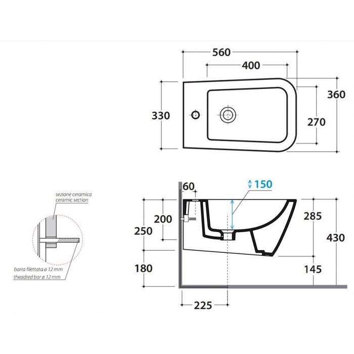 GLOBO Stone Биде подвесное 56*36см, c 1 отв.под смеситель, системой скрытого крепежа, цвет белый