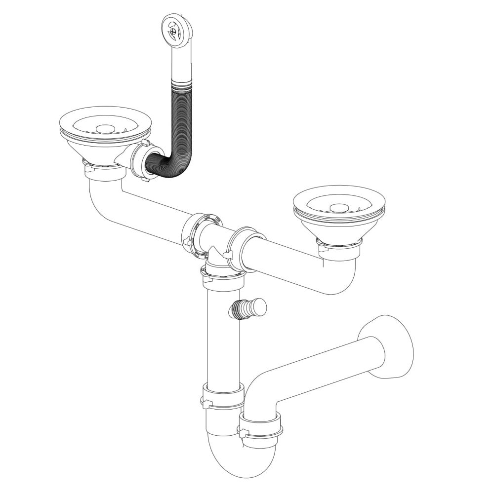GRANFEST Сифон двойной 3 1/2" черный  с круглым переливом и отводом  арт. GF-