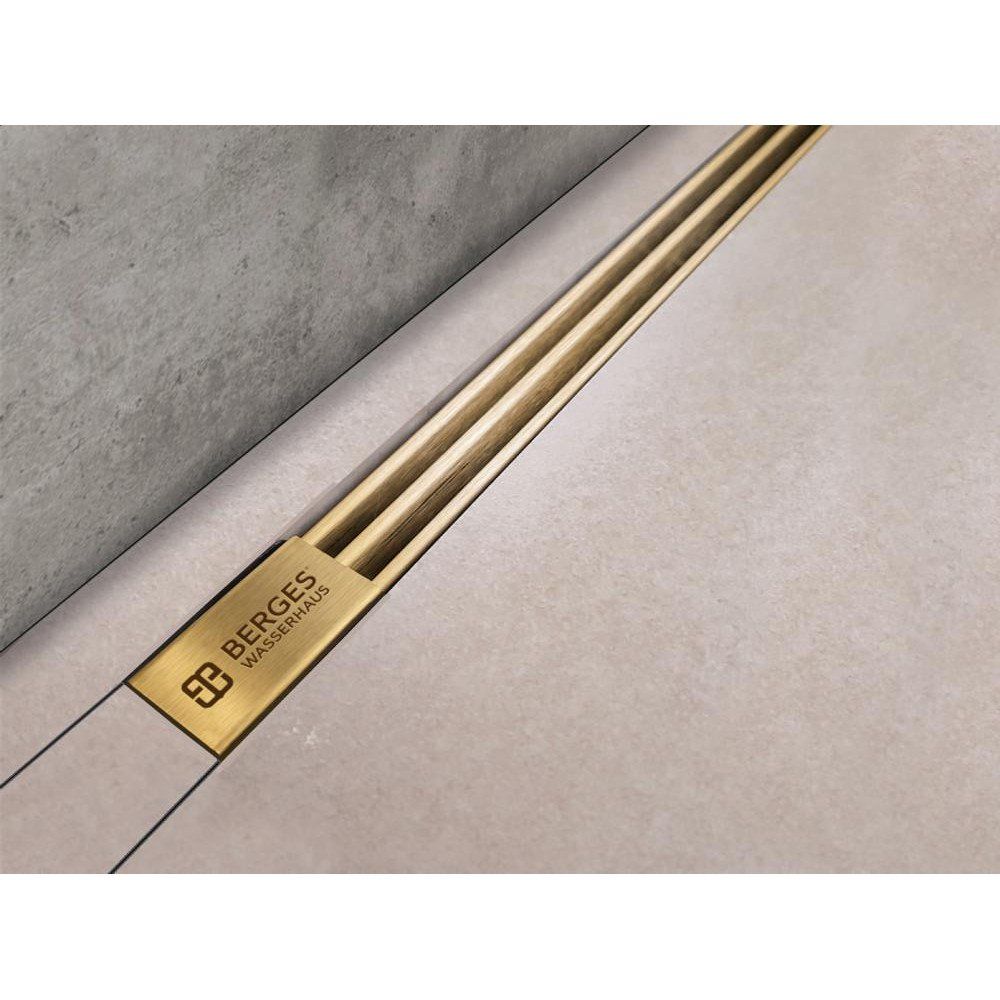 Желоб BERGES водосток SUPER Slim 800, золото глянец, S-сифон D50/105 H50 вертикальный Желоб BERGES водосток SUPER Slim 800, золото глянец, S-сифон D50/105 H50 вертикальный