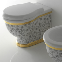 GLOBO Paestum Унитаз напольный пристенный 57*38см, слив универсальный, с комплектом креплений, цвет:  декор Flower A09