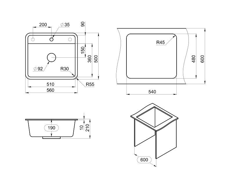 Кухонная мойка GRANULA Стандарт (5601, БЕЛЫЙ), артикул 5601, БЕЛЫЙ