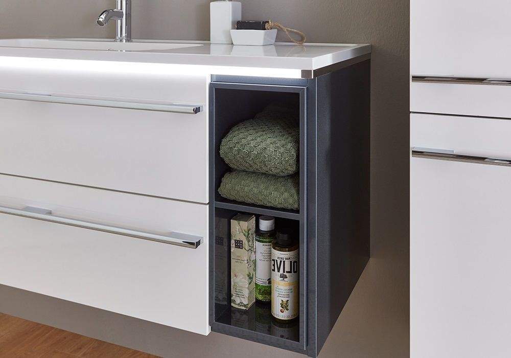 Marlin 3250star, тумба под правую раковину 100 см (2 ящика, 2 полки), цвет включая полки белый шелковый глянец, артикул WMKAAE10(286/286/287)