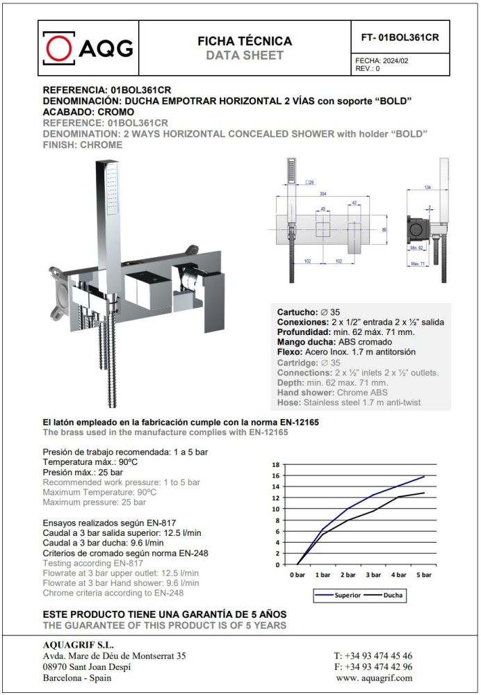 AQG Bold, душевой комплект EC240 на 2-3 потребителя, с настенным кронштейном, цвет хром, артикул 19BOLEC24002