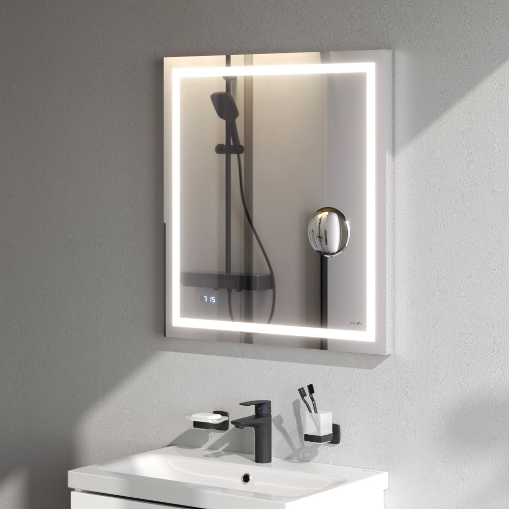 M91AMOX0653WG Универсальное зеркало с контурной Led-подсветкой, часами и косметическим зеркалом 65