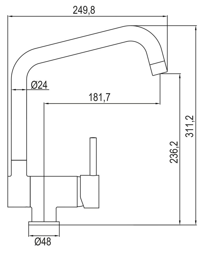 AQG TILE, смеситель для кухни с закругленным поворотным опускающимся  изливом, цвет хром, артикул 05TILE550CR