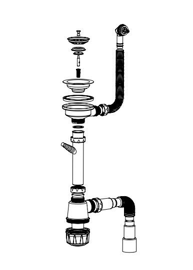Сифон ULGRAN одинарный, с отводом под стиральную машину, с выпуском 3 ½, круглым переливом и гофротрубой (U-1), артикул U-1