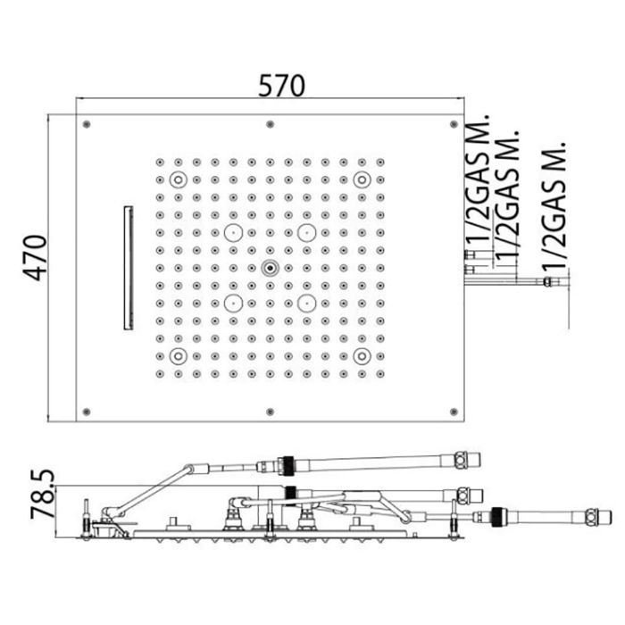 BOSSINI DREAM/3 Верхний душ 570 x 470 mm, 3 режима (дождь, каскад, туман), с LED (белый), блок питания/управления, цвет: хром