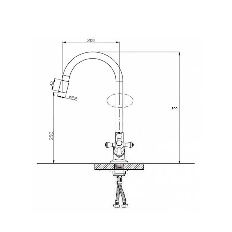 Смеситель для кухни с гибким изливом D-Lin D153810-3, хром/белый