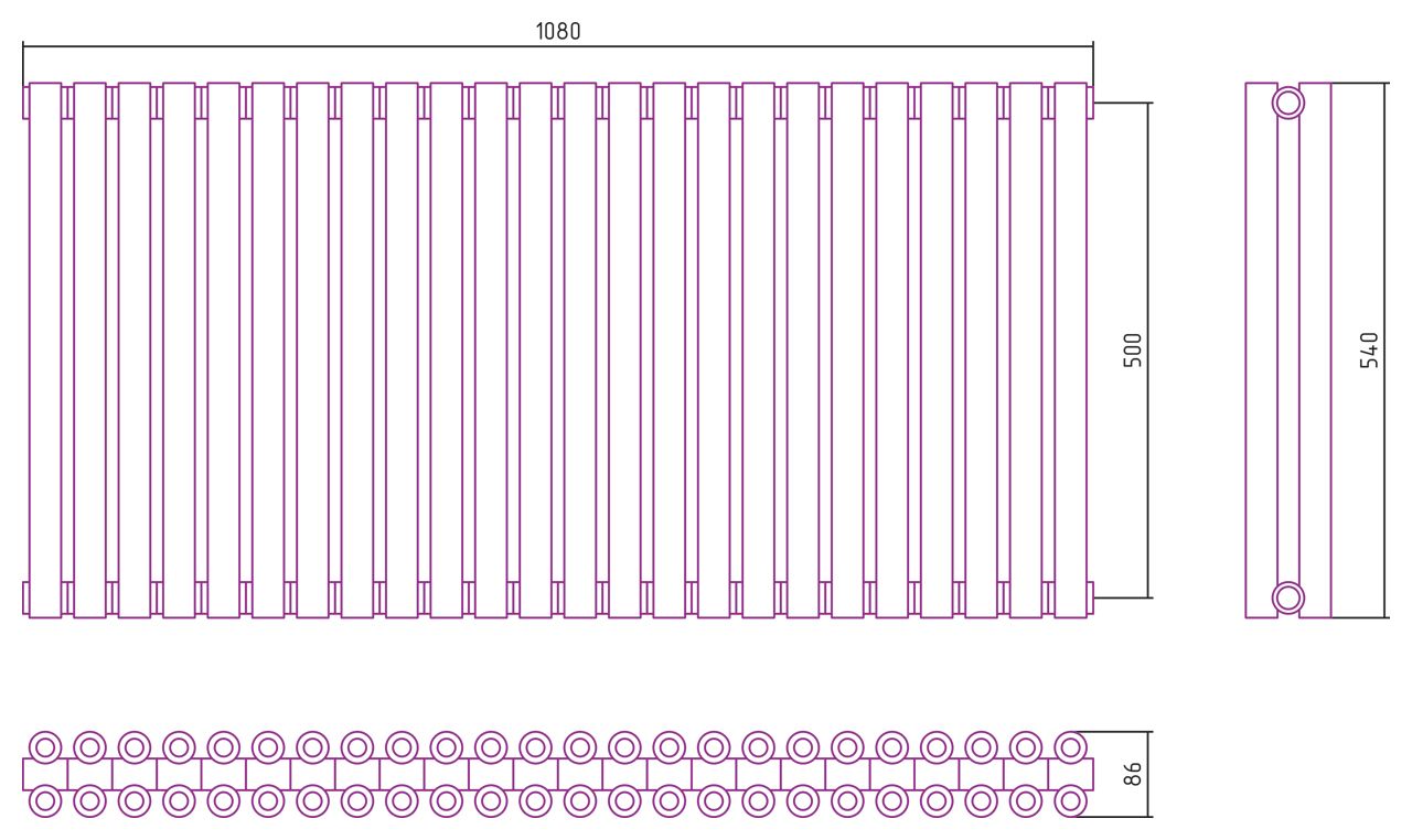 Отопительный радиатор ЭСТЕТ-00 н/ж 500х1080 / 24 сек (Матовая ШАМПАНЬ)