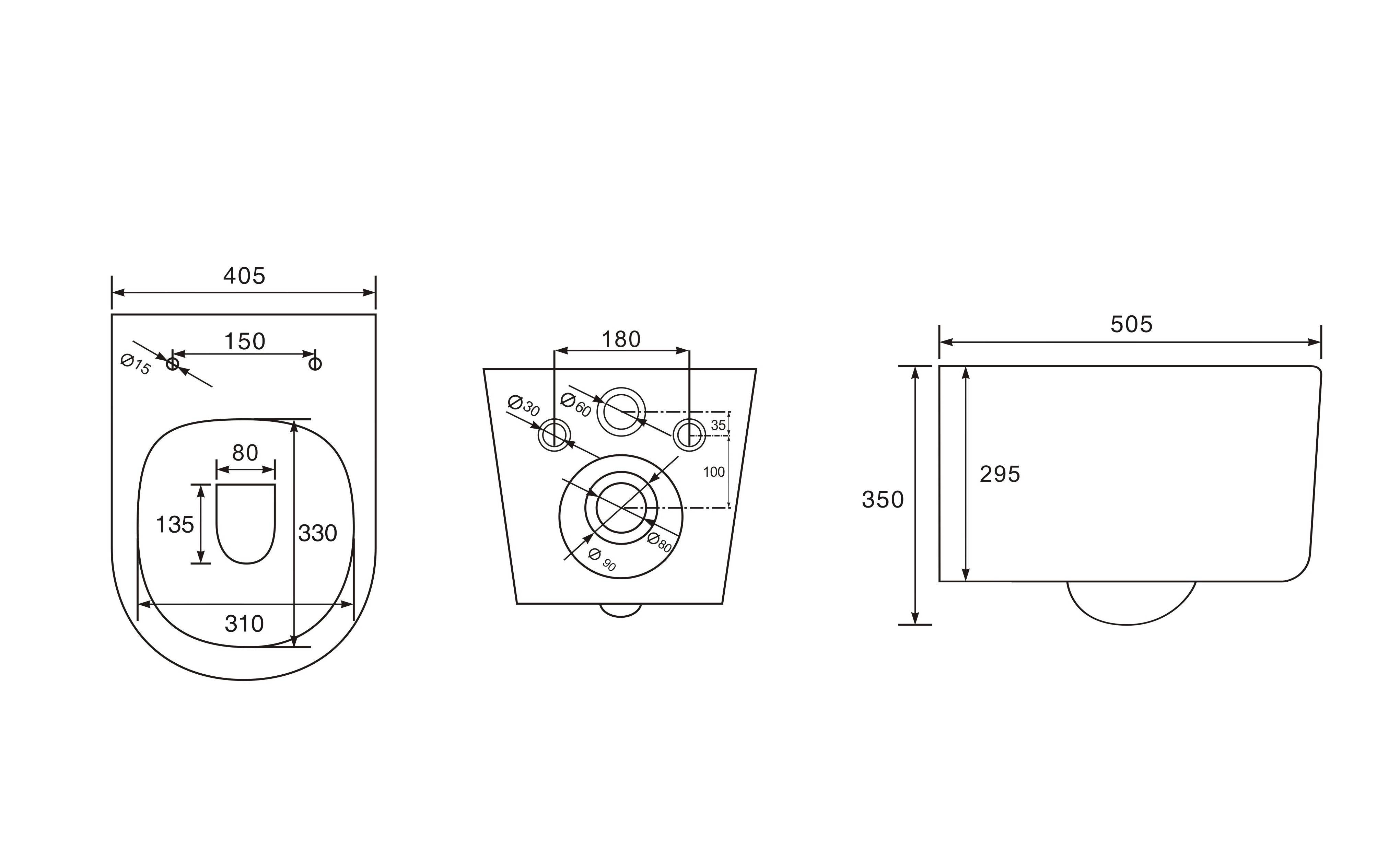 ELMO RIMLESS TORNADO Безободковый подвесной унитаз EWC700-129B, артикул EWC700-129W