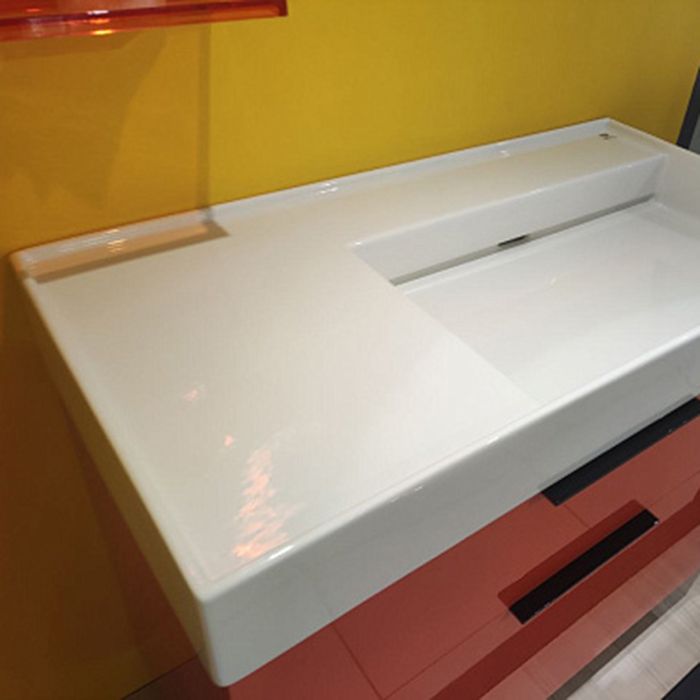 Тумба под раковину, Laufen, Kartell by Laufen, ширина, мм-895, глубина, мм-455, высота, мм-615, тип установки-подвесной, раковина-необходимо заказать, ящики-2, материал корпуса-МДФ, материал фасада-МДФ, цвет-оранжевый глянцевый