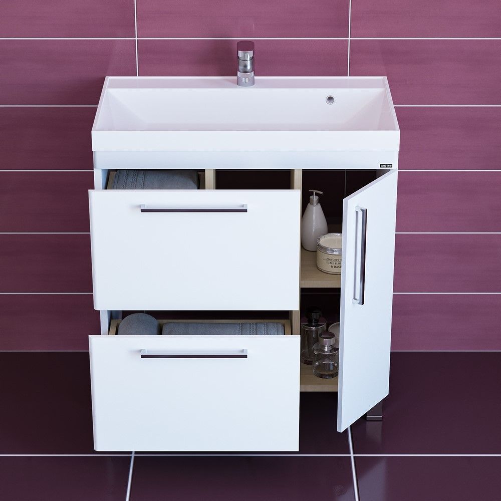 Тумба под раковину Санта Вегас 80 см, 226026, 2 ящика, 1 дверь, напольная, белый  (ум. Classic 80 литой мрамор)