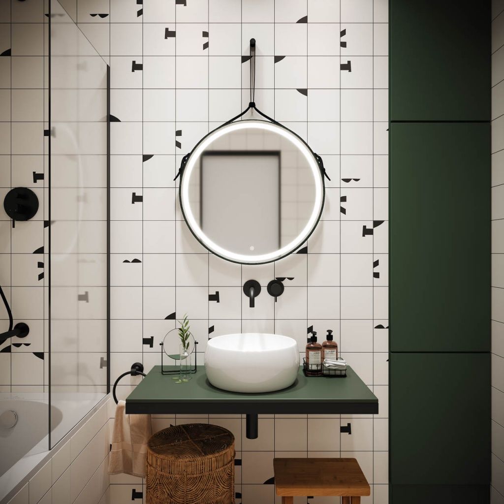 Зеркало для ванной комнаты  SANCOS Dames D650 с подсветкой , ремень из натуральной черной кожи, арт. DA650, артикул DA650