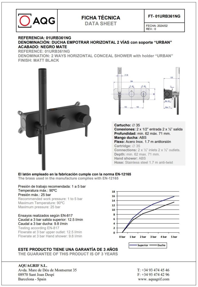 AQG Urban, душевой комплект ER231 на 2-3 потребителя, с потолочным кронштейном, цвет черный матовый, артикул 19URBER23105
