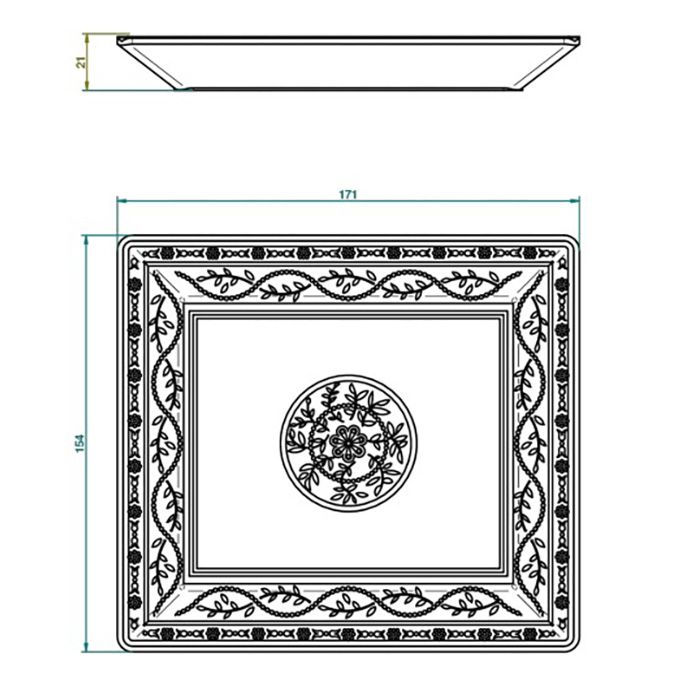 THG MARQUISE BLANC DECOR PLATINE Поднос керамический 171х154 мм., настольный, middle size, декор платина, цвет белый