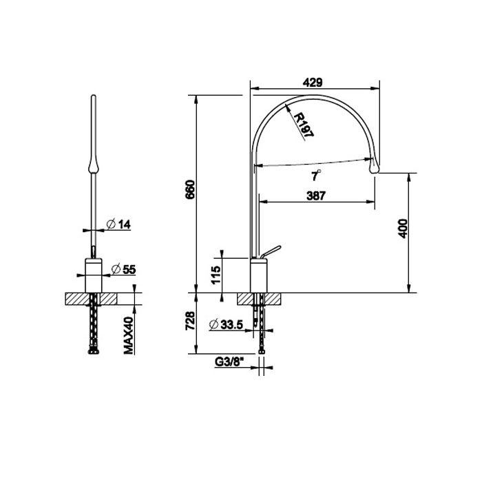 Gessi Goccia Смеситель для раковины на 1 отверстие, излив 387мм R=197, с фиксированным носиком,  цвет: белый
