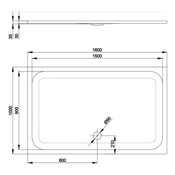BETTE ULTRA Душевой поддон 1600х1000х35 мм., прямоугольный, в комплекте с шумоизоляцией, BetteGlasur® Plus, BetteАнтислип, сталь, цвет белый