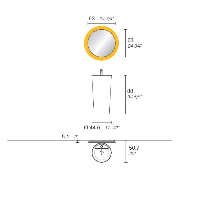 NOORTH milldue edition Azuma Раковина AZUMA 88 Ø44.6xh88см напольная, слив в пол, с 1отв., c д/клап., Cristalplant, цвет: bianco opaco-J10, артикул 5083.J10.1