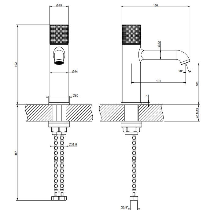 Gessi HABITO Смеситель для раковины, с донным клапаном, цвет Finox Brushed Nickel