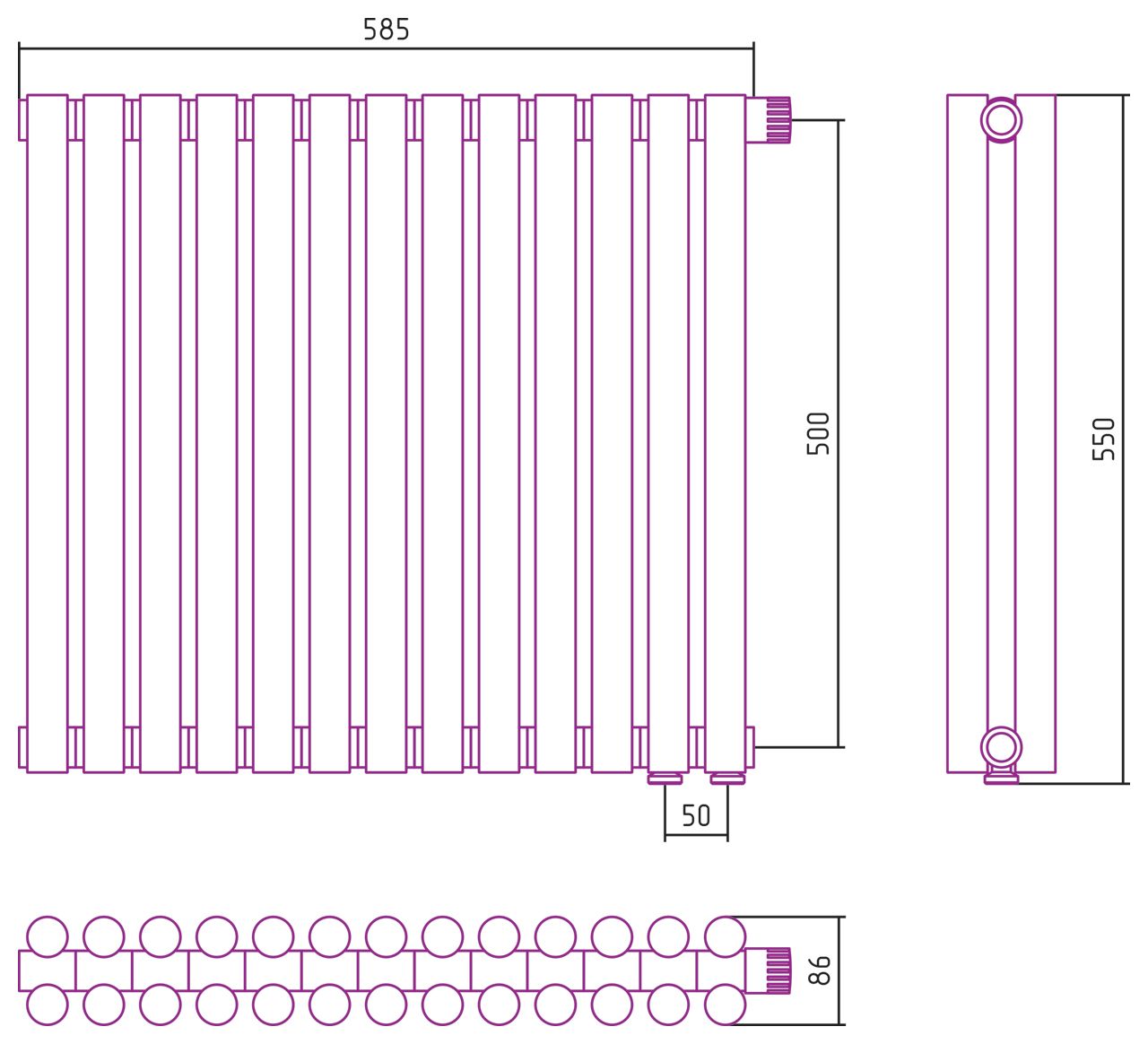 Отопительный радиатор ЭСТЕТ-11 н/ж EU50 500х585 / 13 сек (ЗОЛОТО)