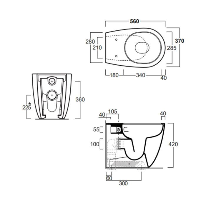 SIMAS Vignoni унитаз напольный приставной безободковый &quot;Rimless&quot; 56*36,5см, слив универсальный, смыв Tornado, цвет: черный матовый