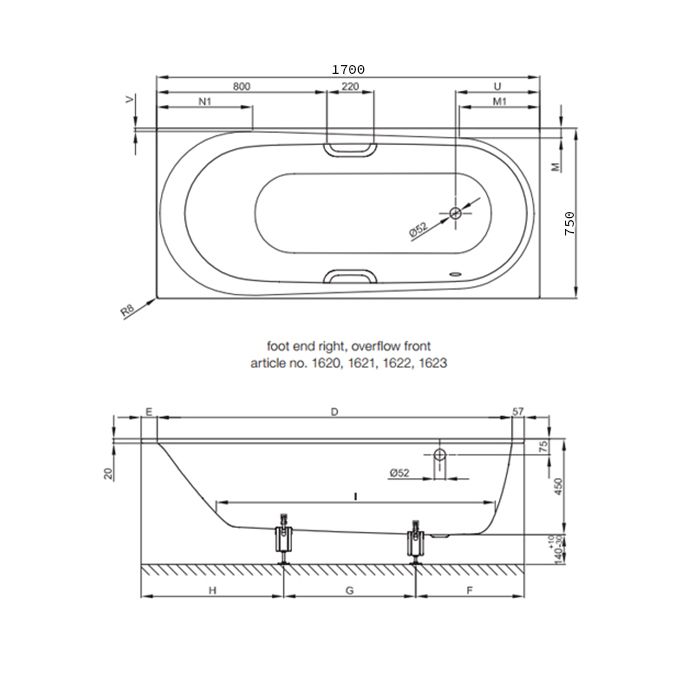 Опора для ванны, Bette, универсальная, комплект-2 штуки, артикул B23-1500