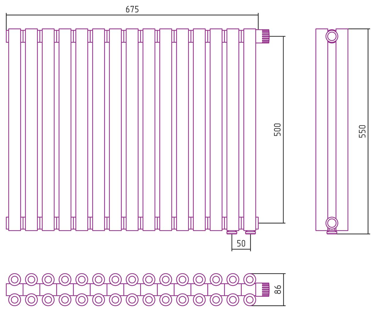 Отопительный радиатор ЭСТЕТ-00 н/ж EU50 500х675 / 15 сек (Матовая ШАМПАНЬ)