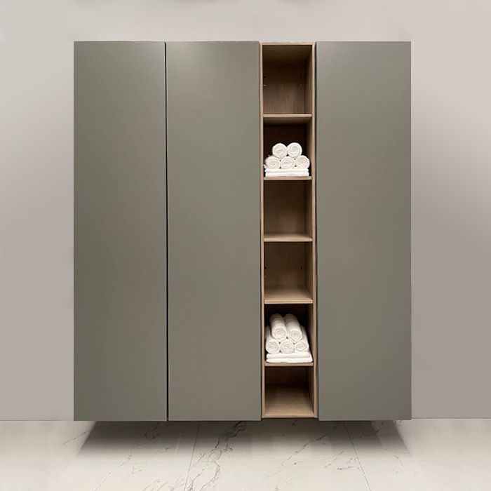 Burgbad Пенал подвесн 500хh1960х378 мм, SX, петли слева, с дверцой push-open, 4мя деревян полками,(отделка со всех сторон) цвет: Grey mattцена)