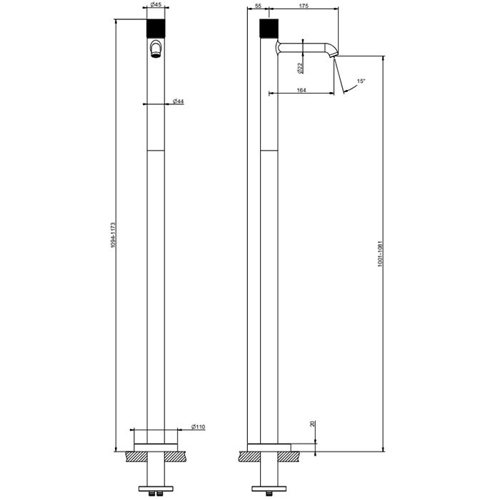 GESSI HABITO DIAMANTATO Смеситель для раковины напольный, однорычажный, цвет Black Metal PVD