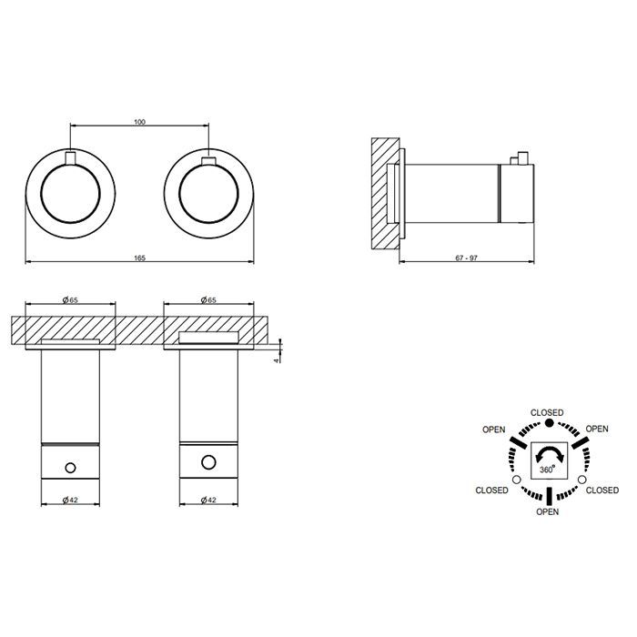 GESSI 316 Смеситель встраиваемый, термостатический, с переключателем на 3 положения, внешняя часть, цвет Black Metal Brushed PVD