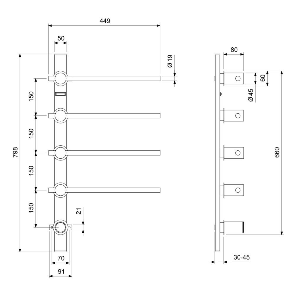 Полотенцесушитель электрический, встроенный Timo Saona розовое золото (040/19SM), артикул 040/19SM