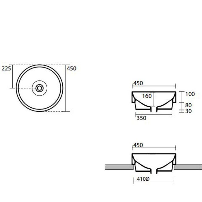Kerasan Cento Раковина круглая, 45см, без отв под смес, без перелива накладная или встраиваемая, цвет: белый матовый