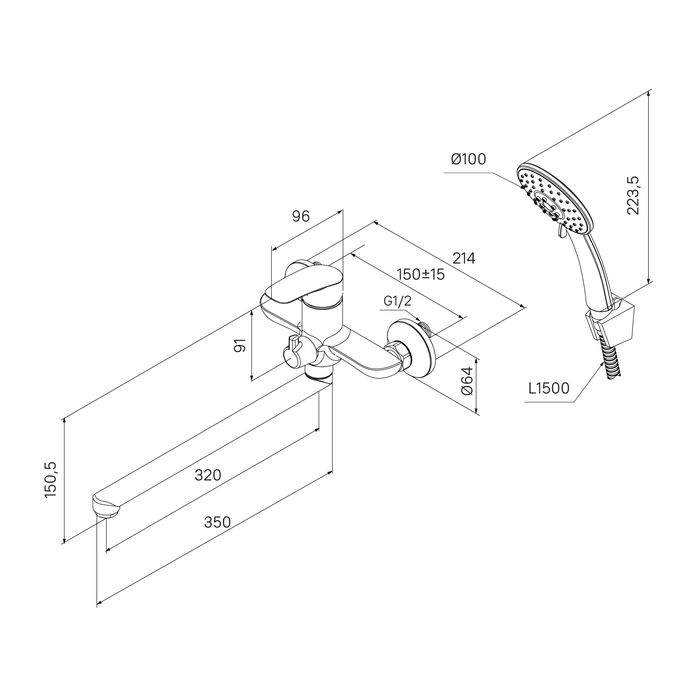 Смеситель для ванны и душа (RORSB00M10), артикул RORSB00M10