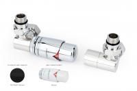 Автоматический терморегулятор 3D левый G 1/2" НР х G 3/4" НГ (набор) (Матовый Чёрный - Белый)