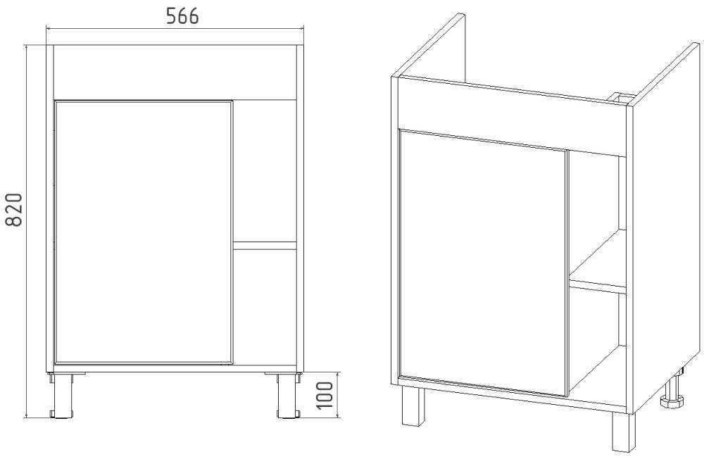 Тумба VIANT "Бостон" 1 ств  430х560х820 под раковину .S-UM-COM60/1-w (COMO 60) (VBOS60CO-T1ST), артикул VBOS60CO-T1ST