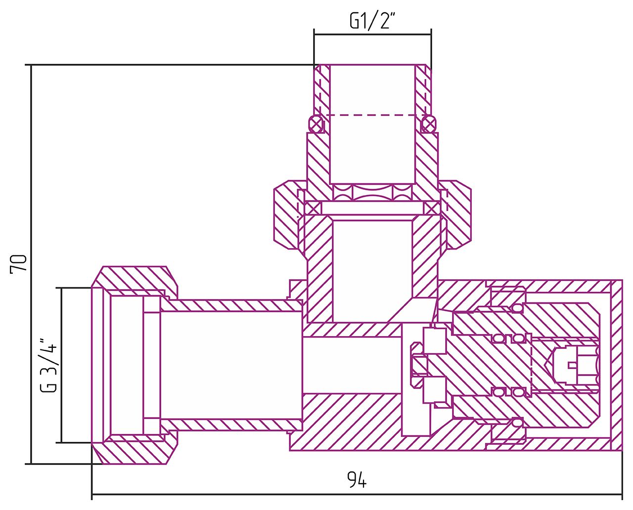 Вентиль угловой (под шестигранник) G 1/2" НР х G 3/4" НГ (Без покрытия)