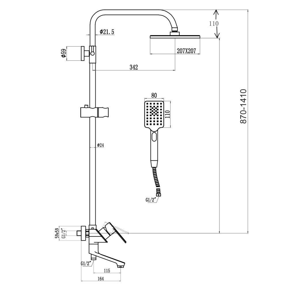 Душевая система Savol S-600708-1, хром
