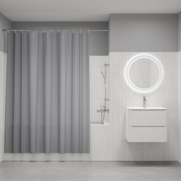 Штора для ванной, 200x180 см, Полиэстер, светло-серый, IDDIS, BS07P18i11