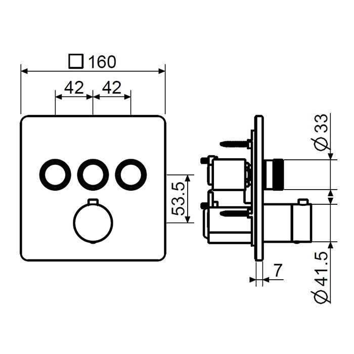 Plumberia Selection PSBOX Внешняя часть встраив. смесителя для душа на 3 вых,для комбин.с PSB003 накладка нерж.сталь 160x160мм, хром, артикул PSB2903CR