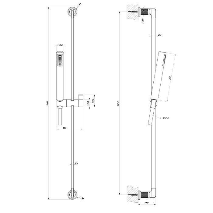 GESSI INCISO Штанга в комплекте с душевой лейкой, шланг 1,50 м, цвет: nero XL