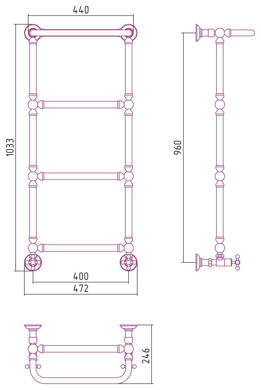 Полотенцесушитель водяной "Ренессанс 1386" 960х400 (Без покрытия)