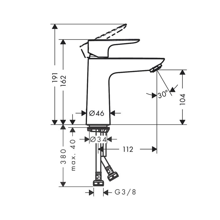 HANSGROHE TALIS E Смеситель для раковины на 1 отверстие, однорычажный, высота до излива 104 мм., цвет шлифованный черный хром HANSGROHE TALIS E Смеситель для раковины на 1 отверстие, однорычажный, высота до излива 104 мм., цвет шлифованный черный хром