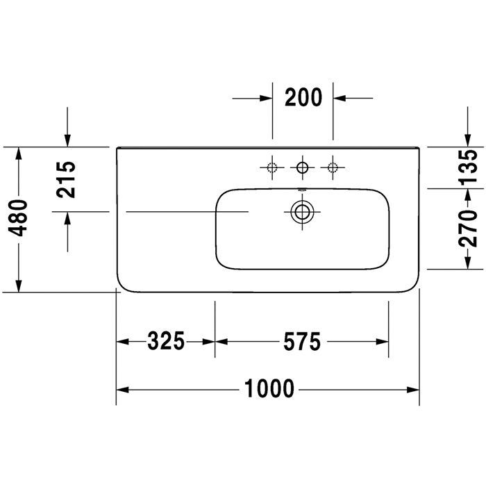 Duravit DuraStyle Раковина для мебели ассиметричная,с перел., с 1 отв. под смес., раковина справа, 1000x480мм, Цвет: Белый
