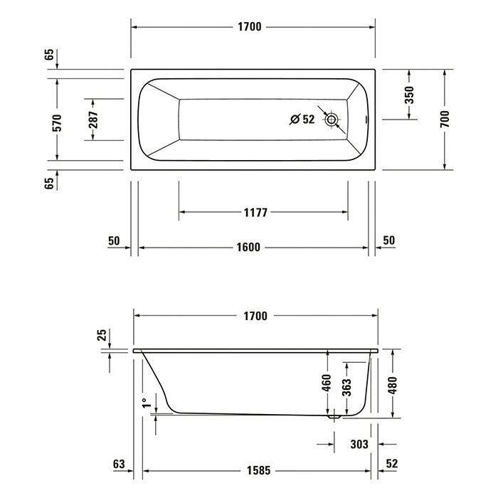 Duravit  Qatego Ванна акриловая, встраиваемая 1700х700 мм,цвет белый