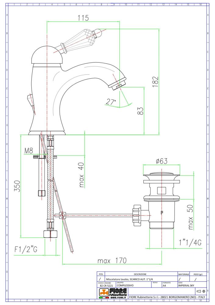 Fiore Imperiale Sky, однорычажный смеситель для раковины c донным клапаном, цвет хром - Swarovski