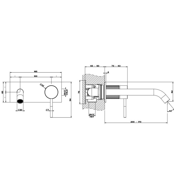 GESSI 316 Встраиваемый смеситель для раковины с изливом 200-170мм (внешняя часть), цвет: steel brushed