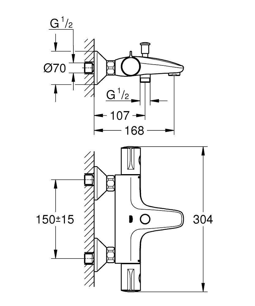 Термостат для ванны с душем GROHE GROHTHERM 800 34567000 (хром, L-16,8 H-0,1), шт Термостат для ванны с душем GROHE GROHTHERM 800 34567000 (хром, L-16,8 H-0,1), шт