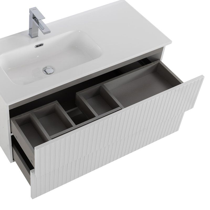 DUET-N База под раковину подвесная с двумя выкатными ящиками, левосторонняя, Bianco Lucido, 1200x457x500, DUET-N-1200-2C-SO-BL-L, артикул DUET-N-1200-2C-SO-BL-L